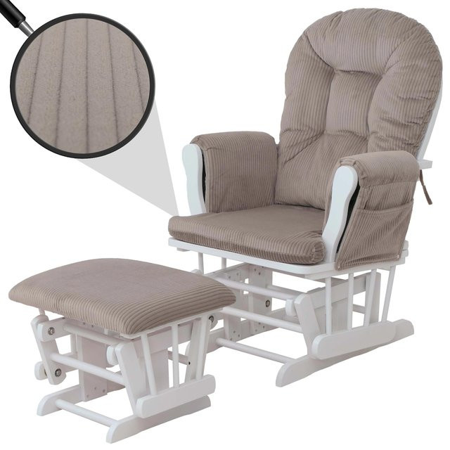 MCW Relaxsessel C76 mit Hocker aus Cord in Hellgrau und weißem Holzgestell - Bild 1