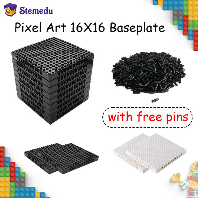 Stemedu Baustein-Bodenplatte für Pixel Art in Schwarz, 16 x 16 Grundplatte, kompatibel mit 98138 - Bild 1
