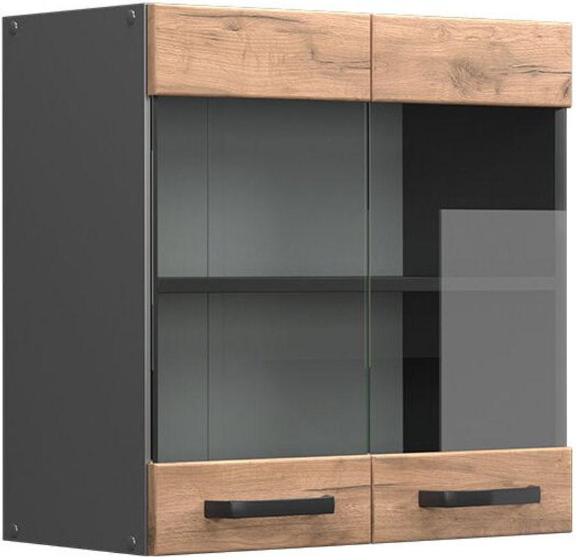Vicco Küchenglasschrank R-line Hängeschrank aus Holzwerkstoff und Glas in Eiche mit Drehtüren, Breite: 60 cm, Höhe: 60 cm, Tiefe: 31 cm - Bild 1