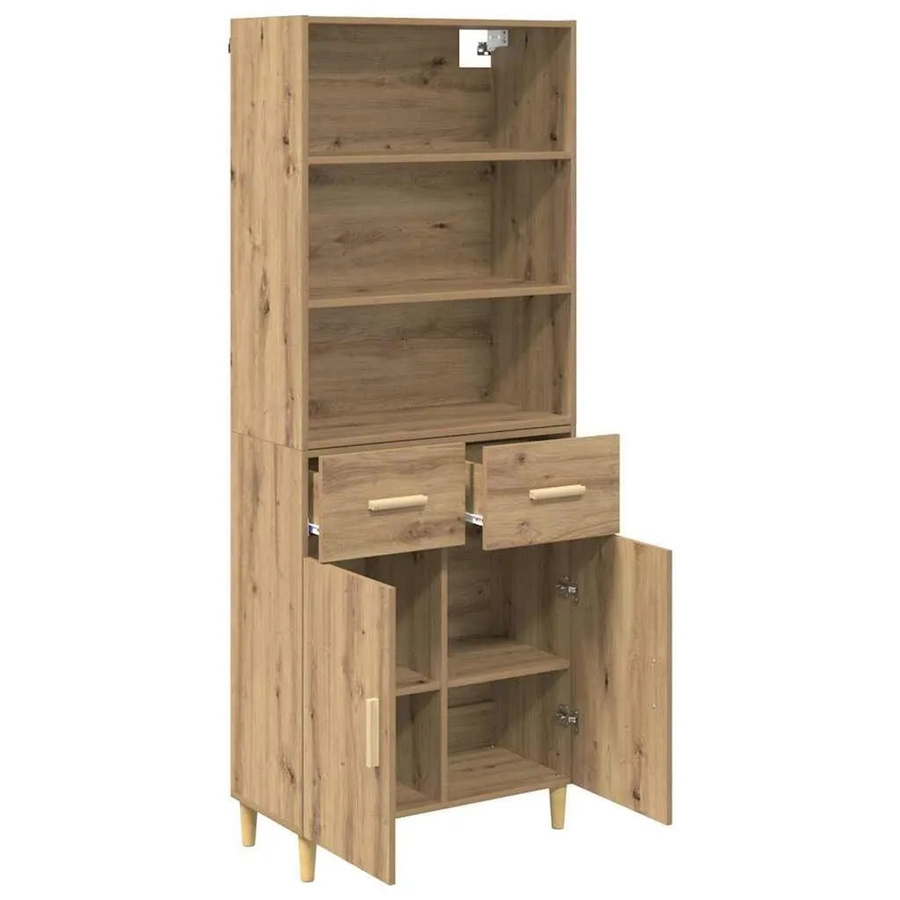 vidaXL Highboard Artisan-Eiche in Braun mit Türen und Schubladen, B/T/H: 69,5 x 32,5 x 180 cm - Bild 2