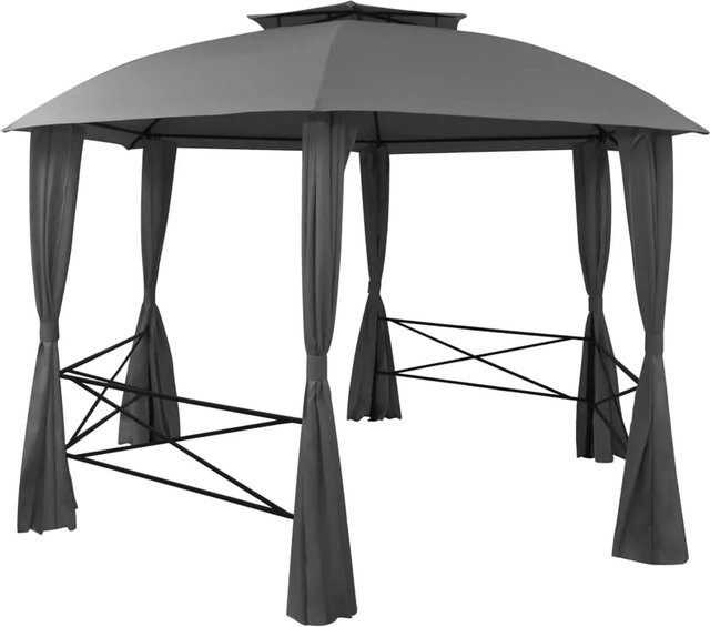 vidaXL Gartenpavillon Hexagonal mit Vorhängen Modell 1 in Anthrazit und Grau, B: 312 cm, T: 312 cm, H: 265 cm - Bild 1
