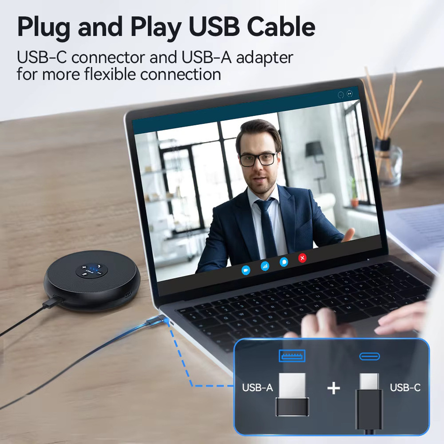 EMEET Konferenzlautsprechersystem mit 2 Mikrofonen und 360 Grad Sprachaufnahme in Schwarz für Zoom, WebEx und Microsoft Teams - Bild 4