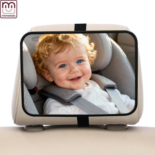 momo&dudu Bruchsicherer Baby-Autospiegel in Schwarz mit Panorama-HD-Ansicht für die Sicherheit deines Säuglings - Bild 1