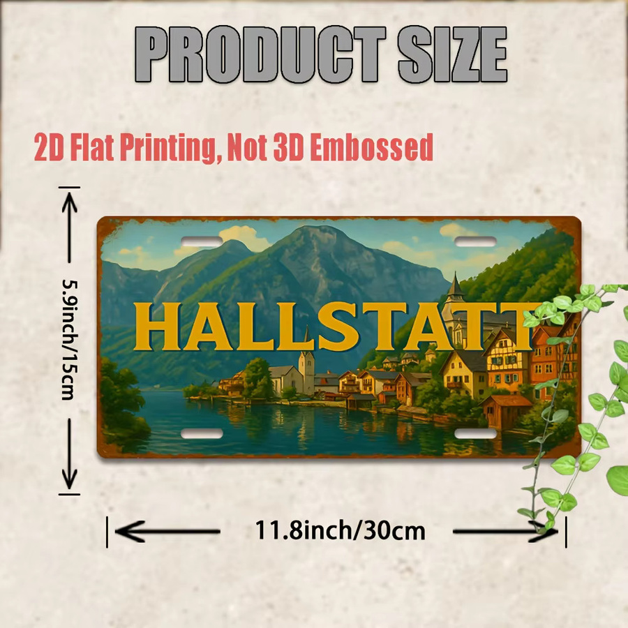 CIFBUY Vintage Hallstatt Metall-Nummernschild Aluminium Wanddekoration See-Berg-Landschaft, B: 27,94 cm - Bild 2