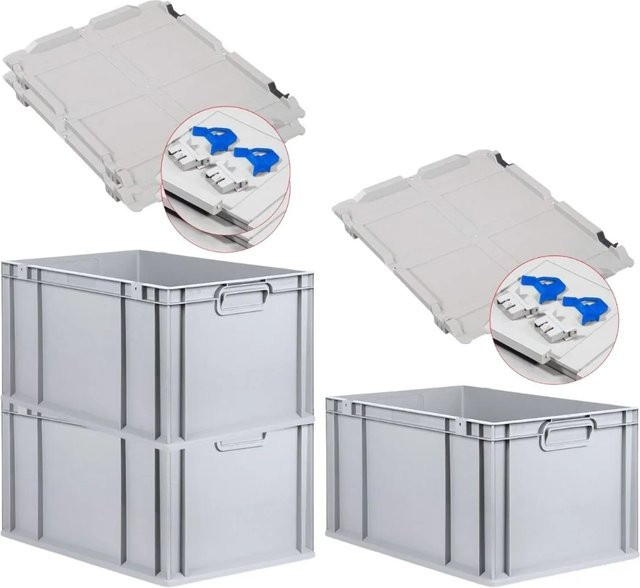 PROREGAL SuperSparSet 3x Eurobox NextGen Grip mit Scharnierdeckel und blauen Schiebeschnappverschlüssen, Grau, H x B x T: 32 x 40 x 60 cm - Bild 1