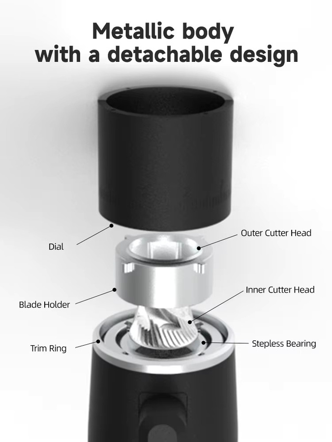 STARSEEKER EDGE Mini Elektrische Kaffeemühle mit 38mm Metall-Kegelmahlwerk, stufenlos einstellbar, Typ-C, für Zuhause und Outdoor, in Schwarz oder Weiß - Bild 4