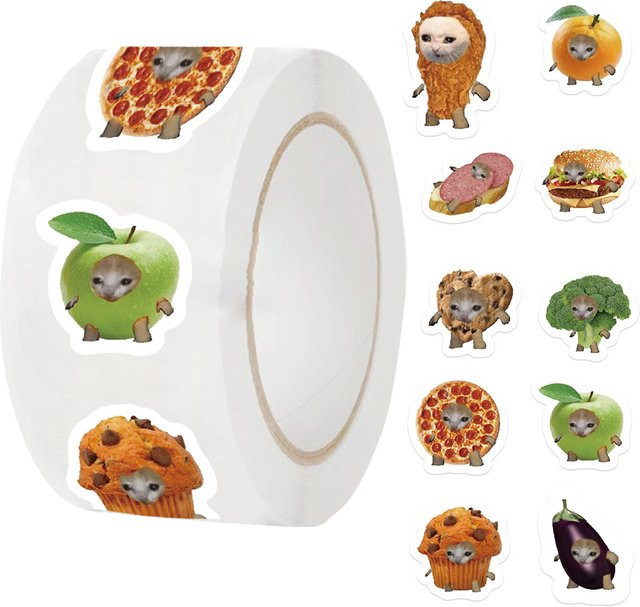 Charile Katze und Essen MEME Cartoon Aufkleber, 500 Stück, PVC, multicolor - Bild 1