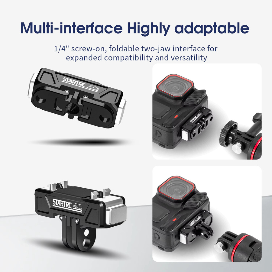 STARTRC Faltbare magnetische Adapterbasis für Insta360 X5, ACE und Ace Pro 2 in Schwarz mit Schnellverschluss und Sicherheitsschnalle aus Metall - Bild 2