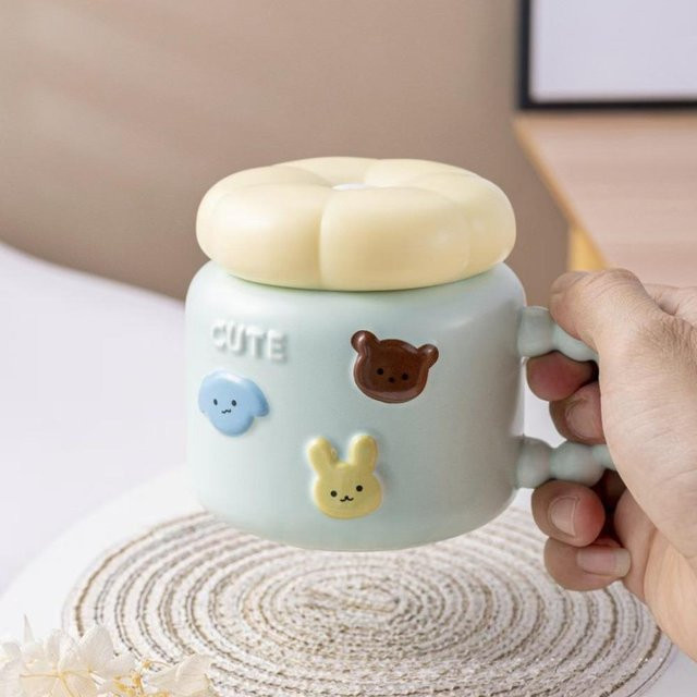 Kreative Keramiktasse mit Relief-Tierdesign von Yiran Furniture, grauer Wasserbecher für Erwachsene, 400 ml - Bild 1