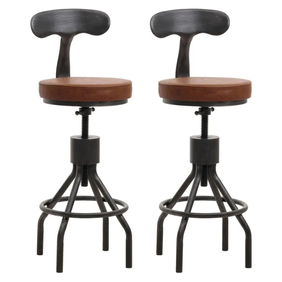 2er-Set Barhocker MCW-N22 Industrial Style, höhenverstellbar und drehbar, braunes Kunstleder und Stahl - Bild 2