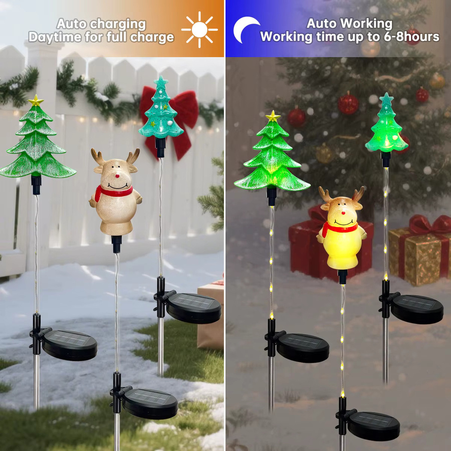 Peach Forest Solar-Weihnachtsgarten-Stecker mit Weihnachtsmann, Elch und Weihnachtsbaum in Multicolor mit 8 Beleuchtungsmodi für die Outdoor-Dekoration - Bild 2