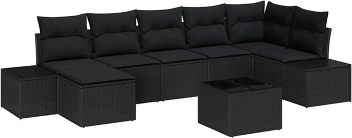 vidaXL Garten-Sofa-Set aus Poly-Rattan mit 7 Kissen in Schwarz - Bild 1