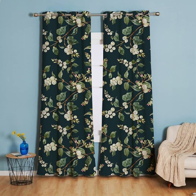 Florale Verdunklungsvorhänge mit Blumenprint im Vintage-Design, grün, B: 100 cm, H: 130 cm - Bild 1