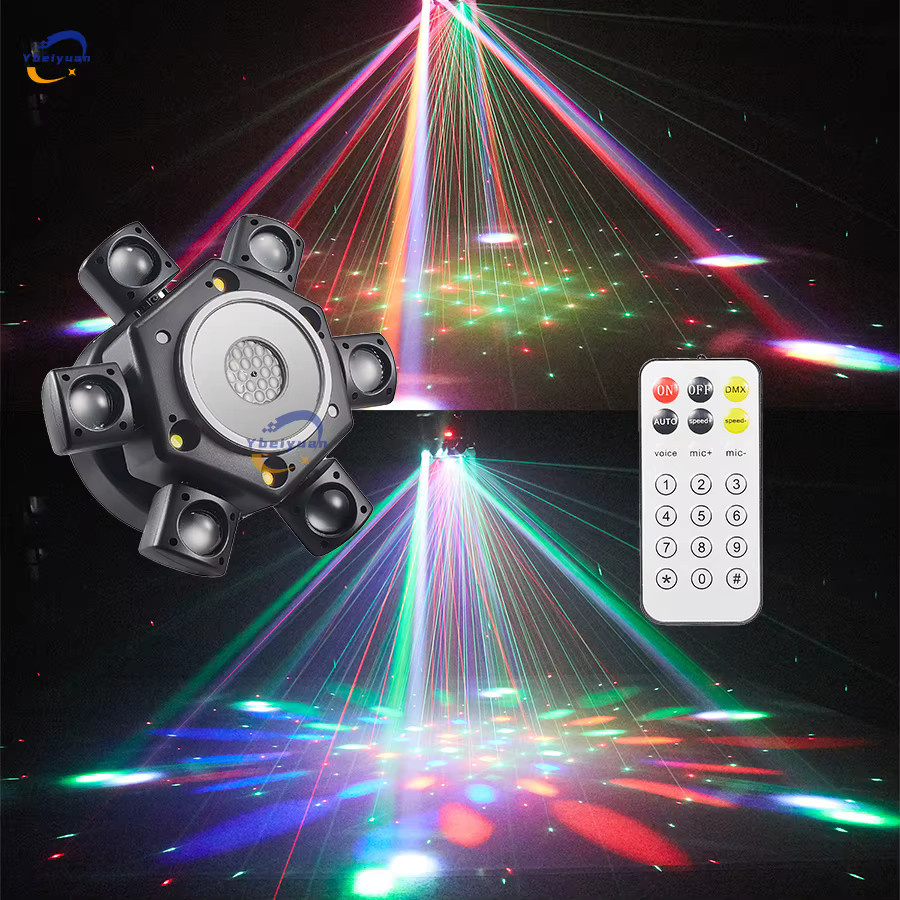 Ybeiyuan King Kong Abyss Moving Head Licht mit sechs Armen, Spiegeleffekt, RGB Multicolour, Schwarz, mit DMX-Fernbedienung - Bild 2
