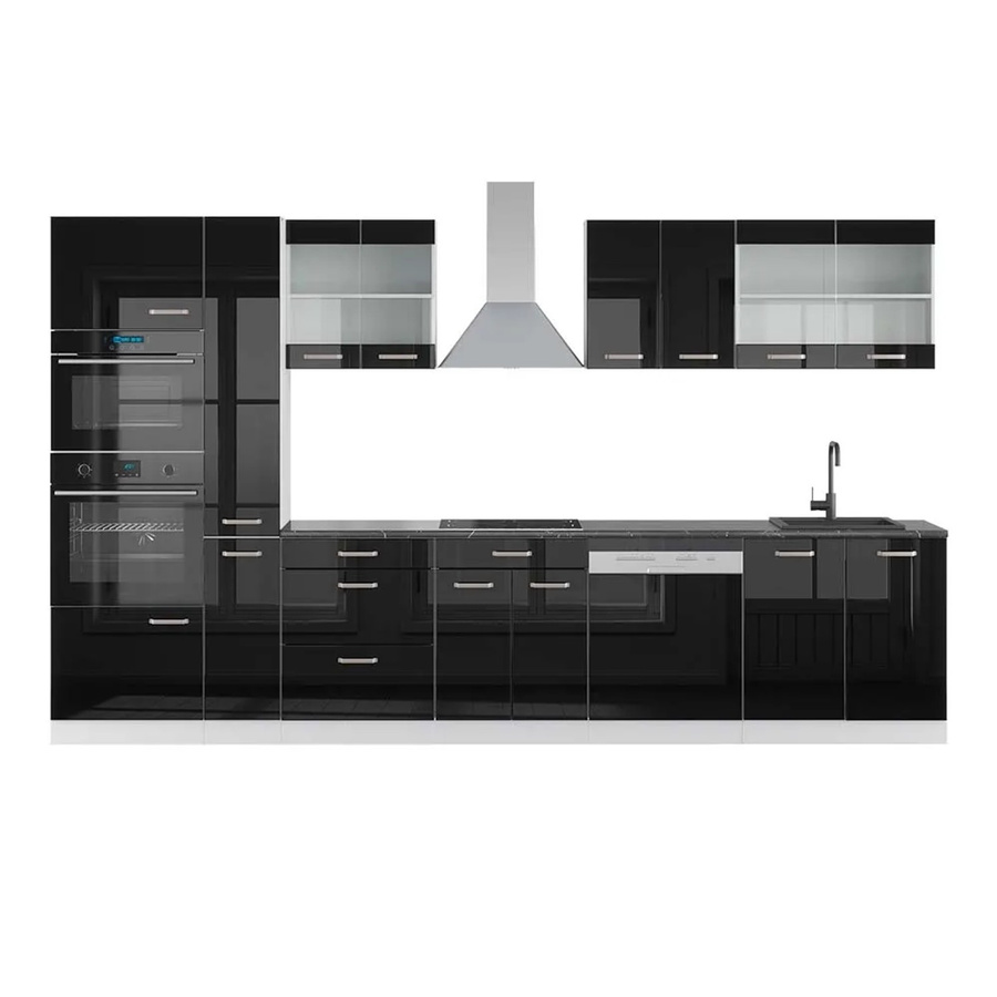 Vicco R-Line Küchenzeile in Schwarz Hochglanz und Weiß mit Hochschrank in Anthrazit, Breite: 350 cm - Bild 2