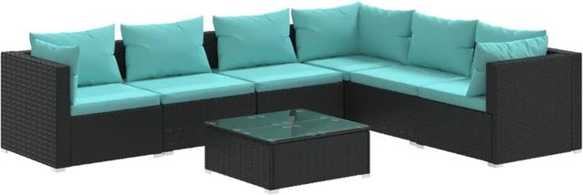 vidaXL 7-tlg. Garten-Lounge-Set in L-Form aus Poly Rattan mit Kissen in Schwarz - Bild 1