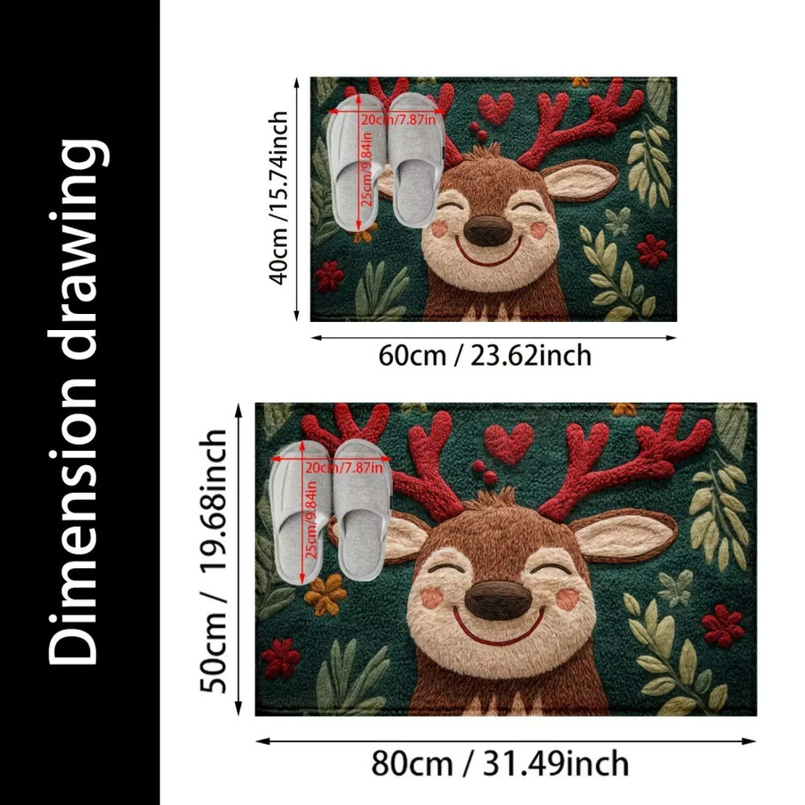 VIKAMA Weihnachts-Rentier Willkommensmatte, rutschfeste und waschbare Fußmatte für Weihnachten, Mehrfarbig, B/T: 60 x 40 cm - Bild 2