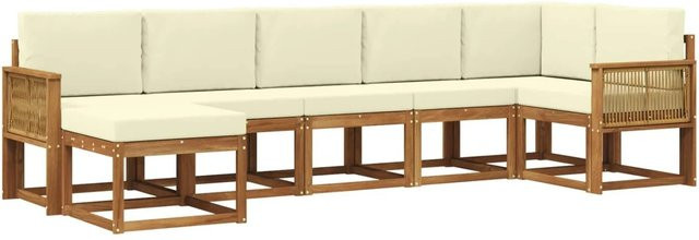 vidaXL Outdoor-Sofagarnitur L-Form aus Akazienholz mit 7 Kissen in Braun und Beige - Bild 1