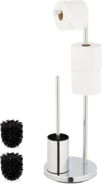 Relaxdays WC Garnitur aus Edelstahl in Silber, freistehend und knickbar, Höhe: 68 cm, Breite: 22 cm - Bild 1