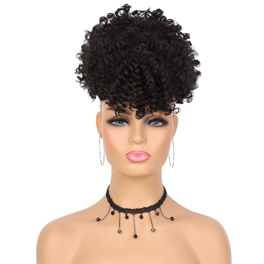 G&T Wig Synthetische Perücke, Pferdeschwanz-Erweiterungen, Afro-Haarknoten mit Pony, kurz, lockig - Bild 2