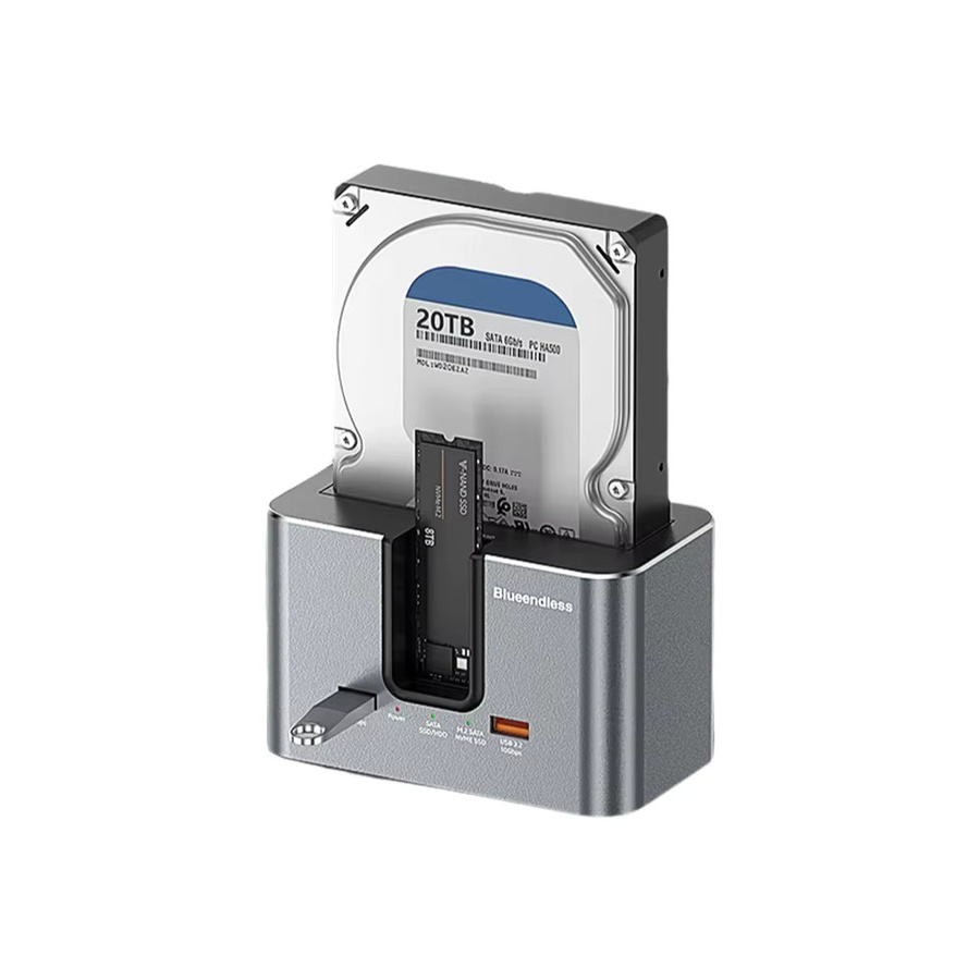Blueendless SSD HDD Dockingstation in Silber mit USB 3.2 Hub für M.2 NVMe, M.2 SATA sowie 2,5 und 3,5 Zoll SATA Festplatten und USB-C Anschluss - Bild 6