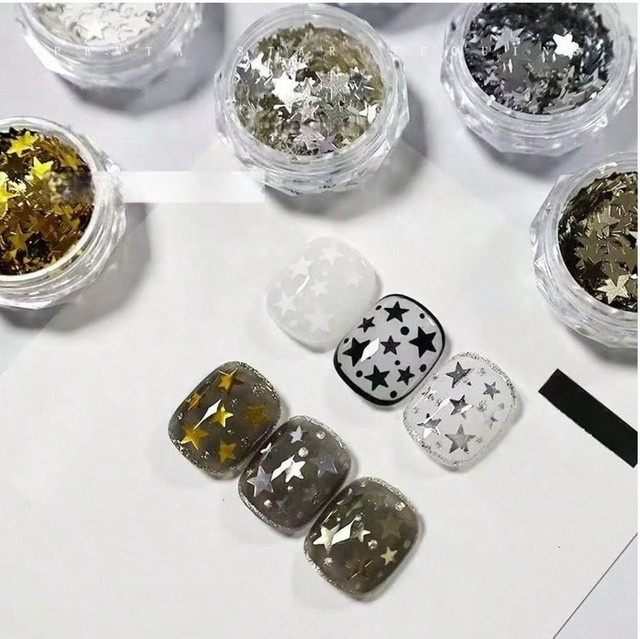 Stern-Nagelaufkleber, Gold, Weiß, Silber, Metallic, 6 Stück - Bild 1