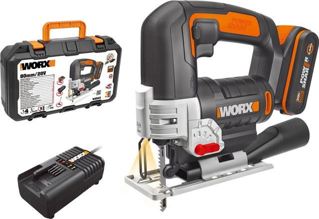 Worx WX543 20 V Akku-Stichsäge mit 2 Ah Akku in Orange (Worx PowerShare) - Bild 1