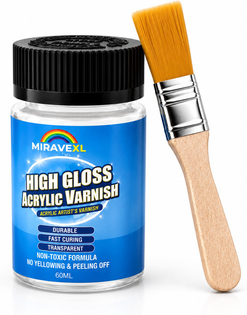 MIRAVEXL Klarer Acryl-Versiegler Hochglanz-Lack, Transparent, Nicht-Vergilbender Klarlack für Acrylmalerei, Leinwand, Holz, Ton und Steinhandwerk - Bild 1
