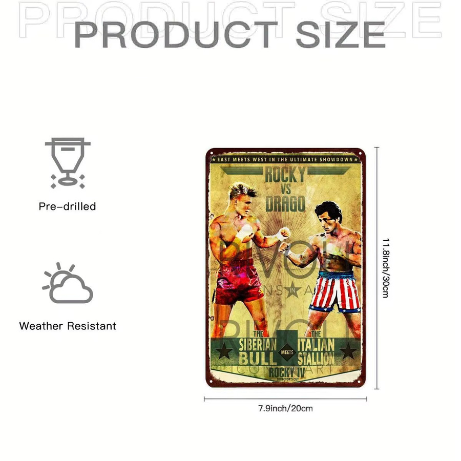 Vintage Boxing Blechschild CIFBUY Rocky vs Drago Metall-Wandkunst-Dekor, B/H: 20,3 x 30,5 cm, Mehrfarbig - Bild 2