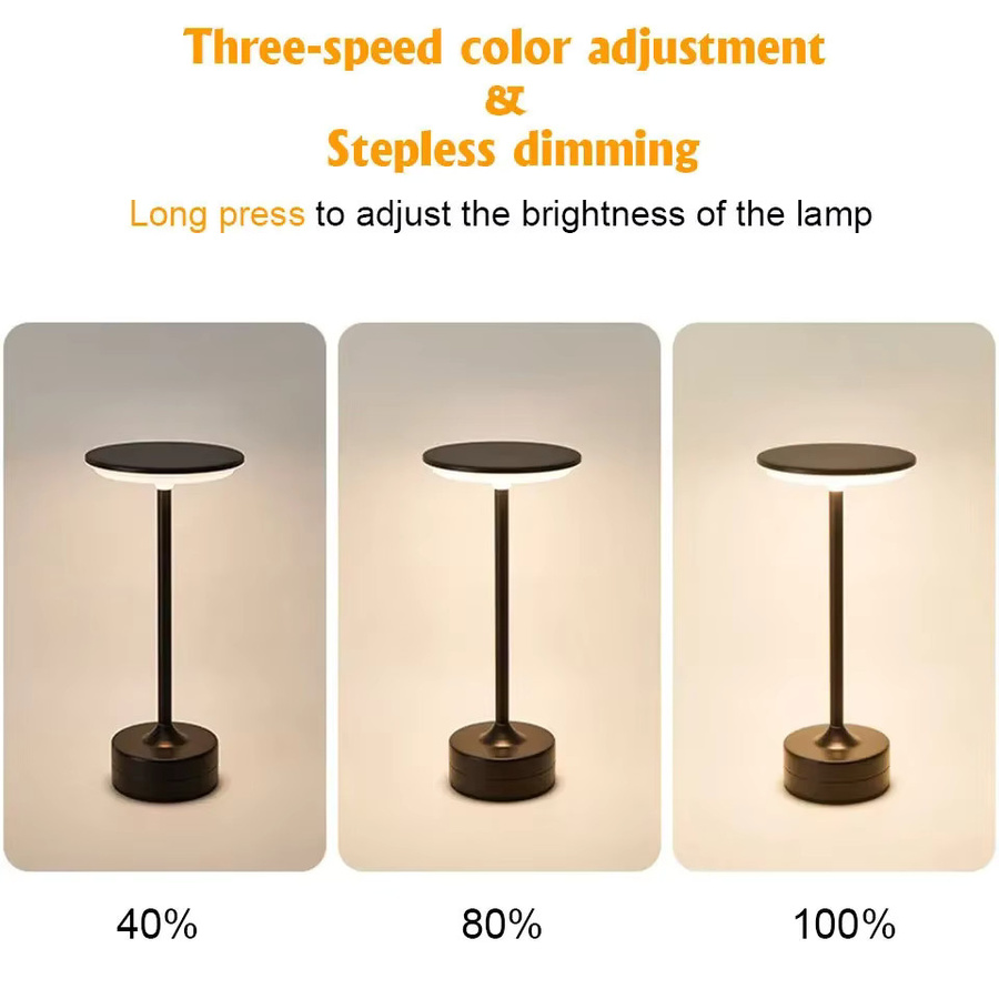 KDULIT Vintage LED Schreibtischlampe aus Metall in Schwarz mit Touch-Steuerung und einstellbarer Helligkeit, wiederaufladbar und tragbar - Bild 3
