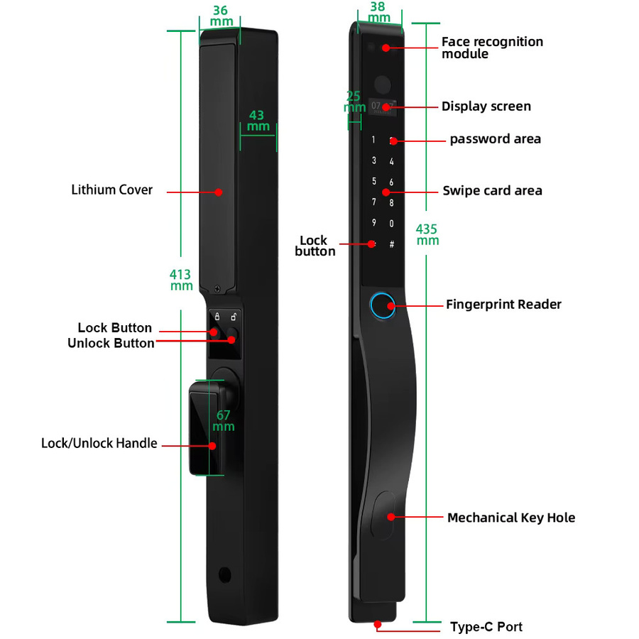 RAYKUBE DQ10 Tuya WiFi Smart Lock mit Palm Vein, 3D Gesichtserkennung und Fingerabdruck in Schwarz - Bild 2