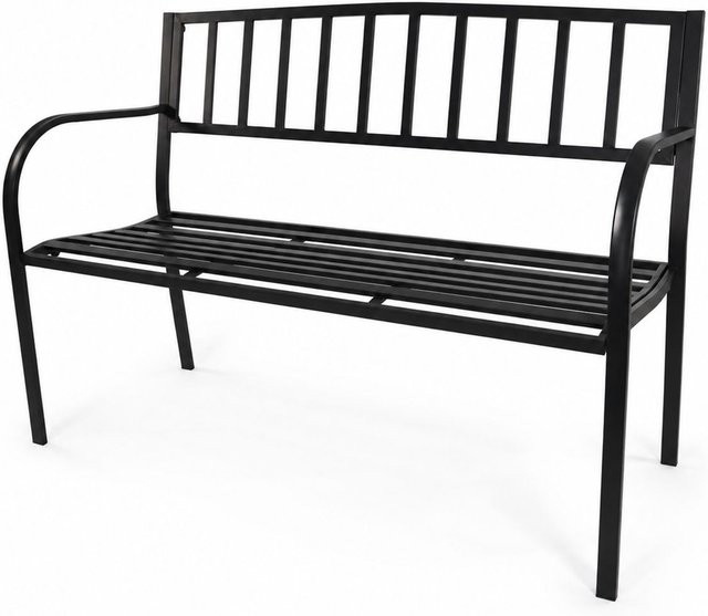 Lemodo Gartenbank aus Metall in Schwarz mit Armlehnen für Garten, Terrasse und Balkon, Breite: 128 cm - Bild 1
