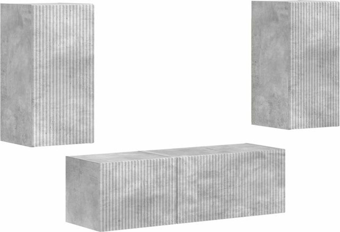 vidaXL TV-Wandregal-Set in Grau im Industrial Design aus Beton und Holzwerkstoff, 4-teilig, wandmontiert - Bild 1
