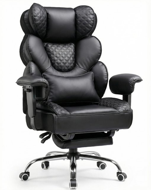 COMHOMA Ergonomischer Gaming Stuhl in Schwarz mit verstellbarer Lendenstütze, Fußstütze und Kopfstütze, Hybrid-Design als hoher Chefsessel für Home Office und Gaming, belastbar bis 180 kg - Bild 1
