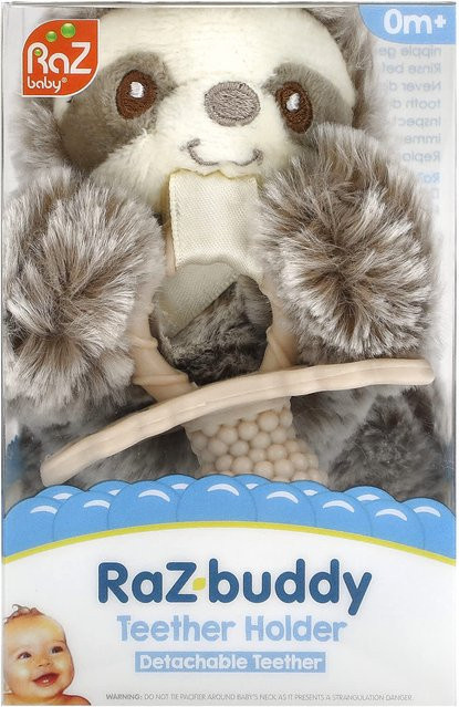 RaZbaby RaZ-Buddy Beißringhalter mit abnehmbarem Beißring aus Silikon, Faultier, Grau - Bild 1