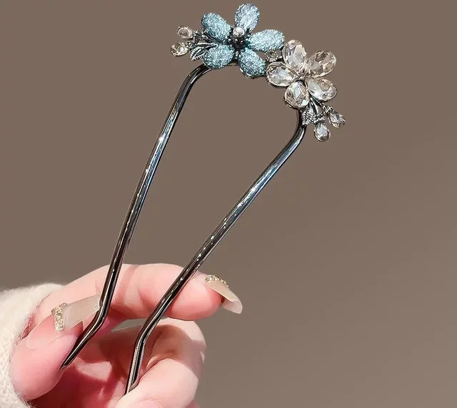 HIYAYZ Haarnadel, schwarze Kristall Blume Blatt, Damen - Bild 1