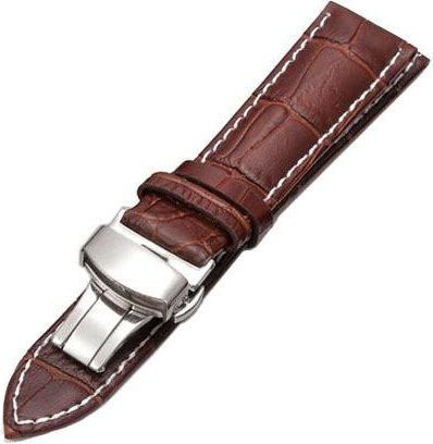 Uhrenarmband Leder, Krokodil-Optik, Schmetterlingsschnalle, 24 mm, braun - Bild 1