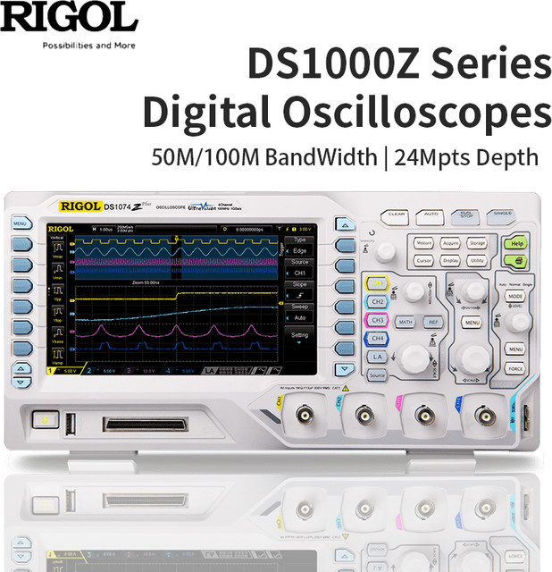 Rigol Digitales Oszilloskop DS1054Z/DS1104Z Plus mit 4 Kanälen, 50 MHz/100 MHz Bandbreite und 24 Mpts Speichertiefe, unterstützt RS232/UART/I2C/SPI Bus - Bild 1