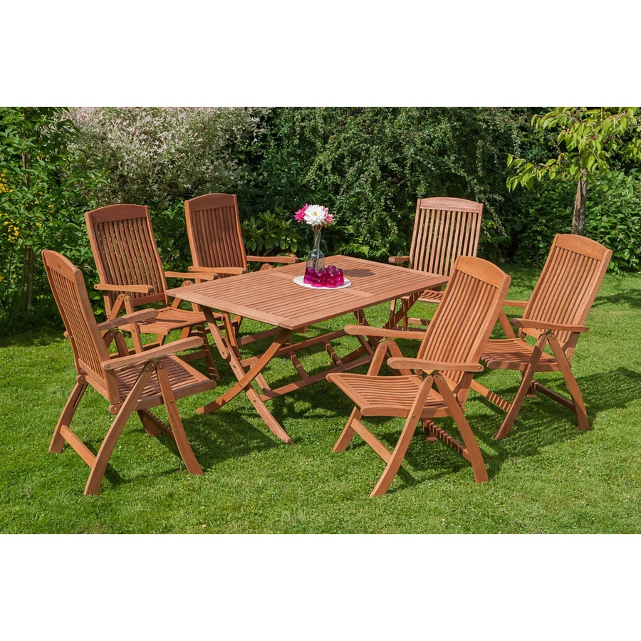Merxx Gartenmöbel-Set Maracaibo 7-tlg. aus Eukalyptus-Holz in Braun mit Tisch B: 160 cm, T: 90 cm, H: 73 cm - Bild 2
