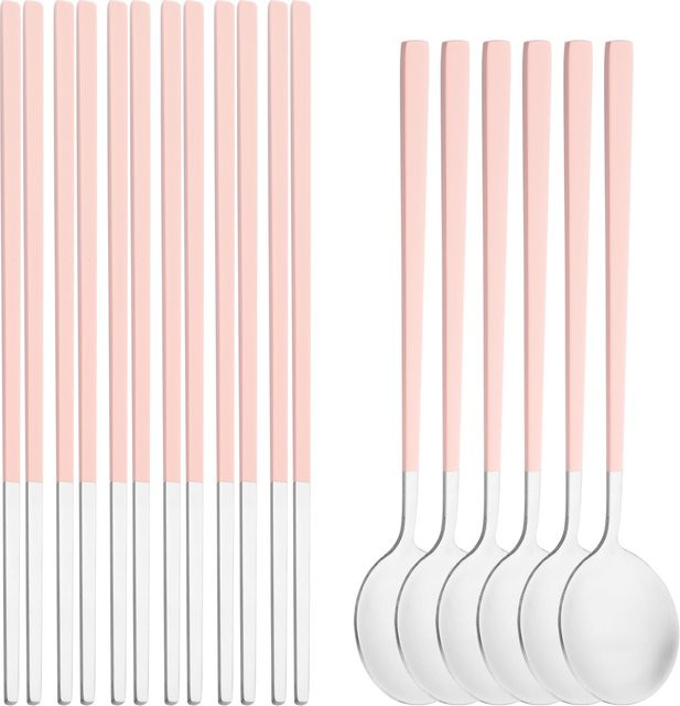 Zoseil Besteckset aus Edelstahl mit 12 Teilen in Pink und Silber inklusive Löffeln und Sushi-Stäbchen - Bild 1