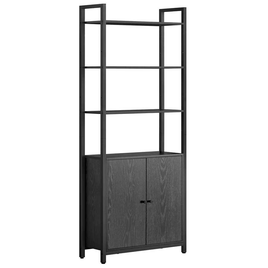 VASAGLE Bücherregal im Industrial Design mit 6 Ebenen, Metallrahmen und Türen, Schwarz Matt, B: 60 cm, T: 24 cm, H: 159,5 cm - Bild 2