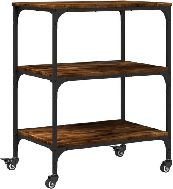 vidaXL Küchenwagen in Räuchereiche mit Vintage-Design aus Holzwerkstoff und Stahl, B/T/H: 60 x 41 x 76 cm - Bild 1