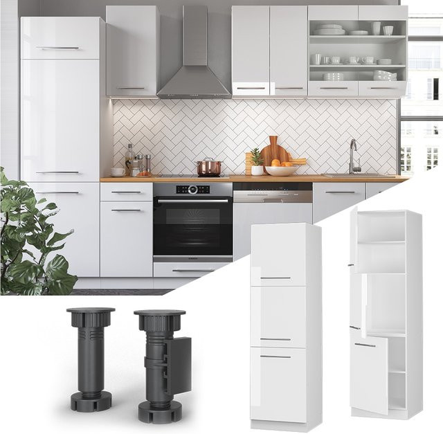 Vicco Herdumbauschrank Fame-Line Weiß Hochglanz 60 cm mit Softclose-Scharnieren und Einlegeböden - Bild 1