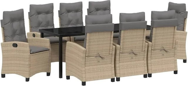 vidaXL 9-teiliges Gartentischset aus Poly Rattan und Stahl in Beige mit Kissen für Garten und Terrasse - Bild 1