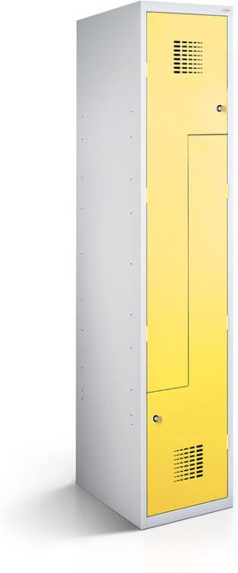 rotstahl Z-Spind mit 2 Türen, gelb und lichtgrauer Korpus, B/T/H: 40 x 50 x 180 cm - Bild 1
