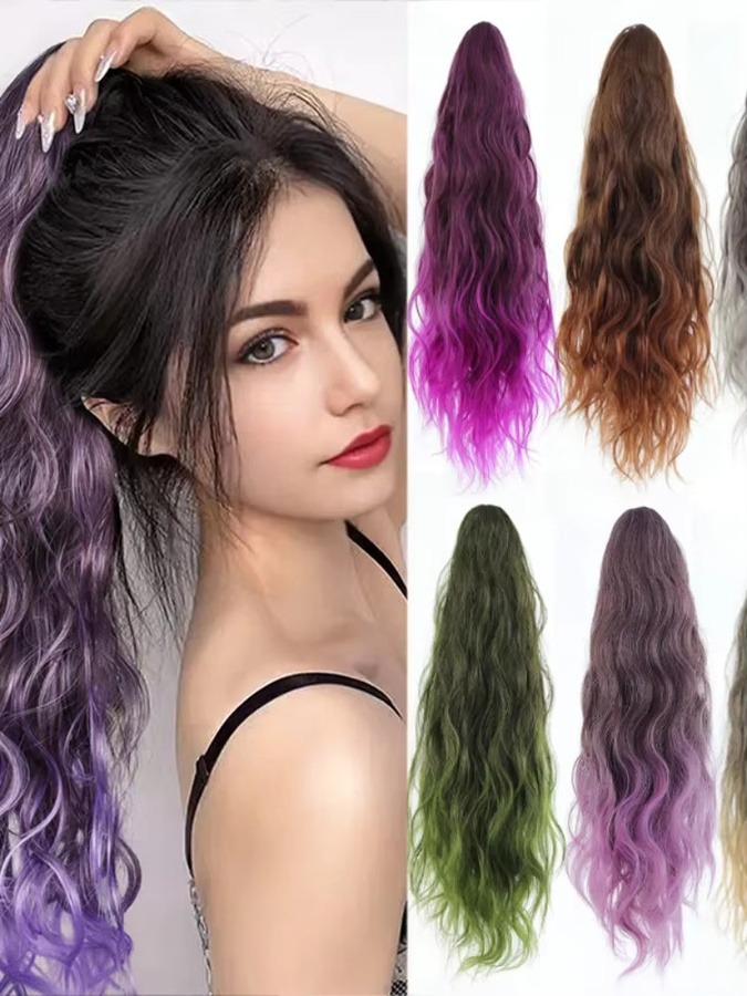 AOOSOO HAIR Synthetische Perücke, Wasserwellen, Farbverlauf, Pferdeschwanz - Bild 4