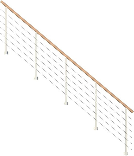 StarWood Metallgeländer Kos mit Rundhandlauf aus Buche in Weiß, Länge: 325 cm - Bild 1
