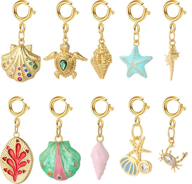 Magic Fish Charms, Muschel Seestern, Zirkonia, Messing, Gold, Unisex - Bild 1