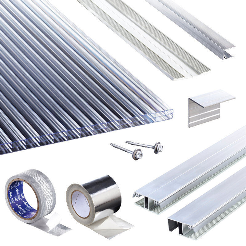 Terrassendach-Set mit Polyclear Polycarbonat Stegplatten in glasklar, 16 mm Dicke inklusive Kombinationsverlegeprofil - Bild 1