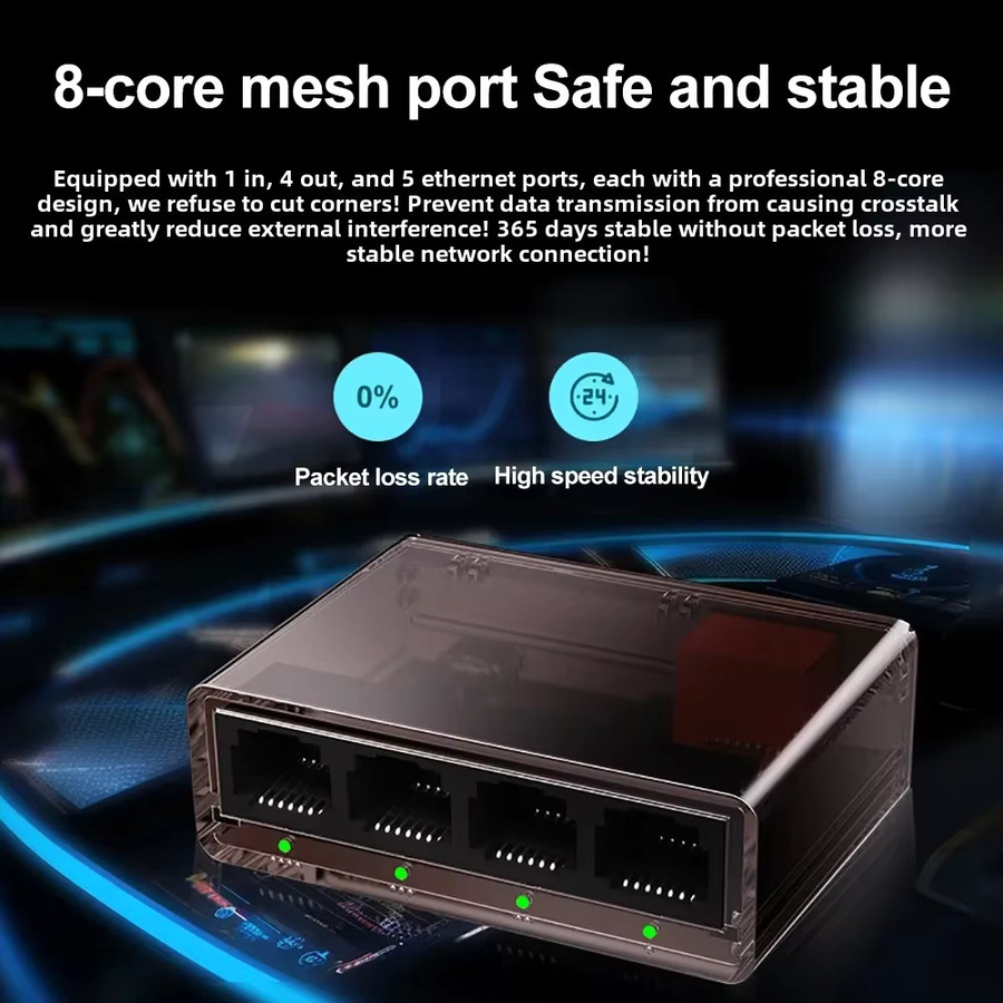 Kebidumei 4-Port Gigabit Ethernet Switch RJ45 LAN Mini-Netzwerkerweiterung in Transparent - Bild 4